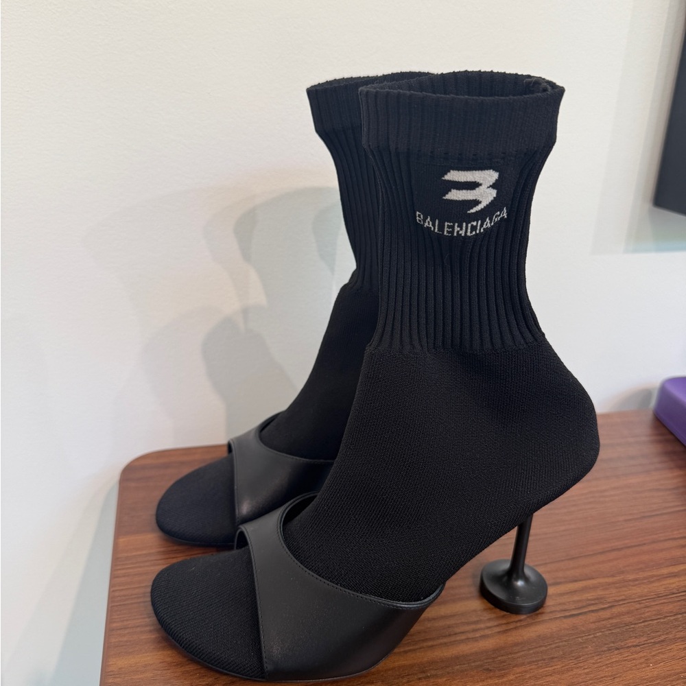 Balenciaga Black Sock Heels with Logo